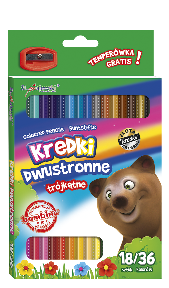 Kredki dwustronne trójkątne 24/48 kolorów + temperówka